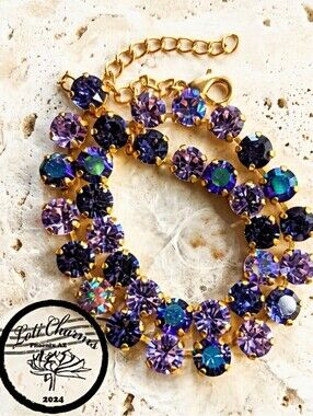 Tanzanite Sparkles & AB Swarovski Crystal Necklace in Matte Gold & Earrings
